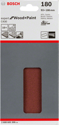 Fogli abrasivi Bosch C430 93×186 mm confezione da 10.