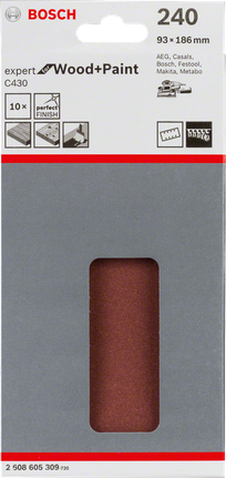 Confezione da 10 fogli abrasivi Bosch C430, grana 240.