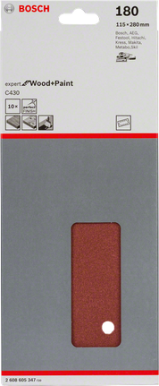 Confezione di fogli abrasivi Bosch C430 da 115×280 mm.