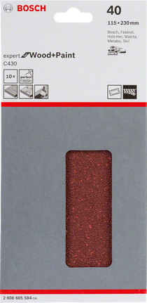 Confezione di fogli abrasivi Bosch C430, 115x230 mm, grana 40.