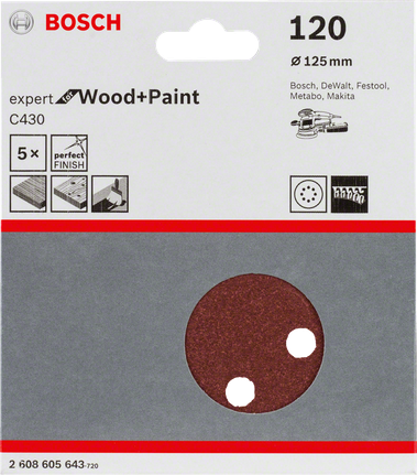 Fogli abrasivi Bosch C430 da 125 mm, grana 120, confezione da 5.
