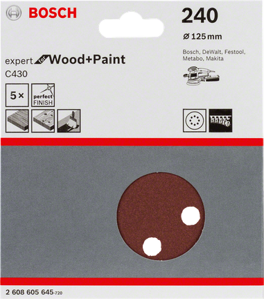 Confezione da 5 fogli abrasivi Bosch C430, 125 mm, grana 240.