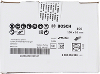 Disco abrasivo in fibra Bosch R444 per metallo, diametro 100 mm.