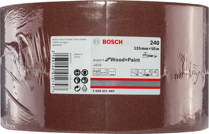 Rotolo abrasivo per vernice per legno Bosch J450 115 mm x 50 m G240.