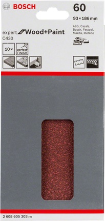 Confezione da 10 fogli abrasivi Bosch C430, grana 60.