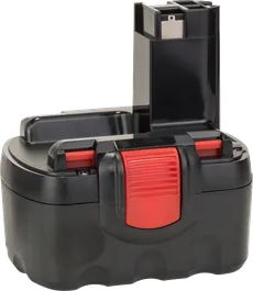 Pacco batterie Bosch con pulsante di rilascio rosso.