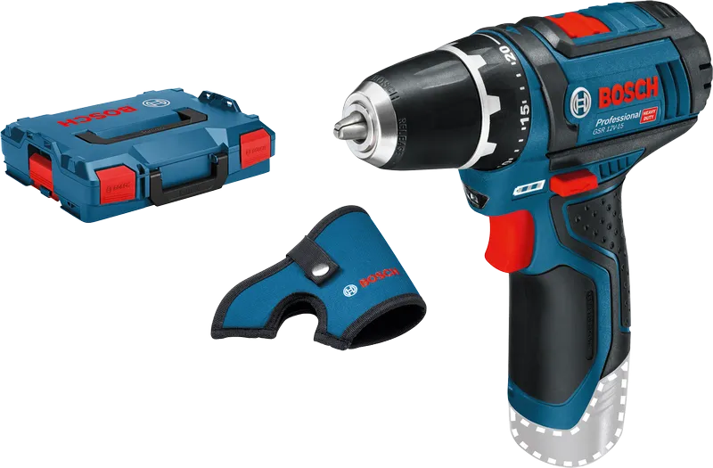 Trapano avvitatore a batteria Bosch GSR 12V-15 con custodia e fondina.