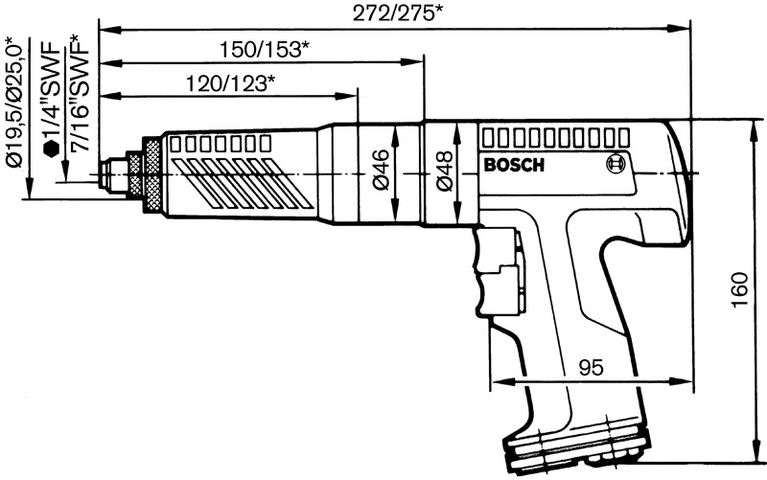Schema del cacciavite con impugnatura a pistola.