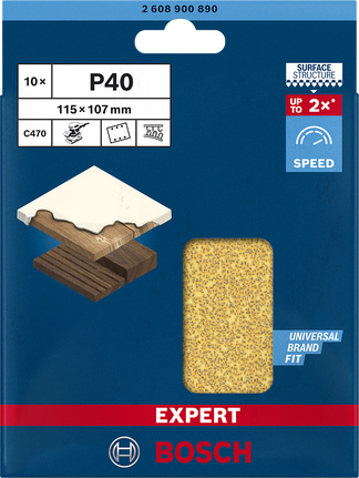 Carta abrasiva Bosch C470 P40 115×107 mm, confezione da 10.