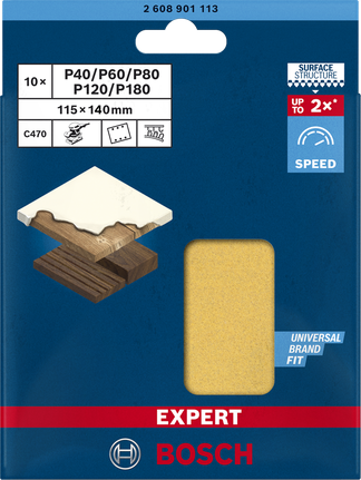 Set di carta abrasiva Bosch EXPERT C470 per levigatrici orbitali, 115x140 mm.