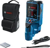 Scanner da parete Bosch D-Tect 200 C con custodia e accessori.