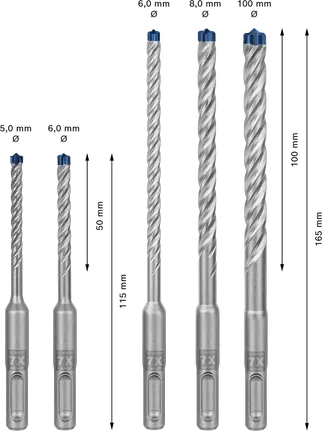 Set di punte per trapano a percussione Bosch EXPERT SDS plus-7X, 5 pezzi.