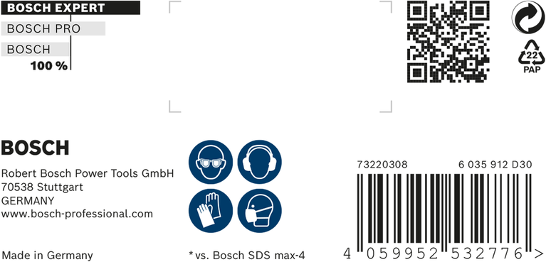 Etichetta di sicurezza per la punta per trapano a percussione Bosch EXPERT SDS max-8X.