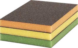 Tamponi abrasivi Bosch EXPERT S473 nei colori arancione, giallo, verde.