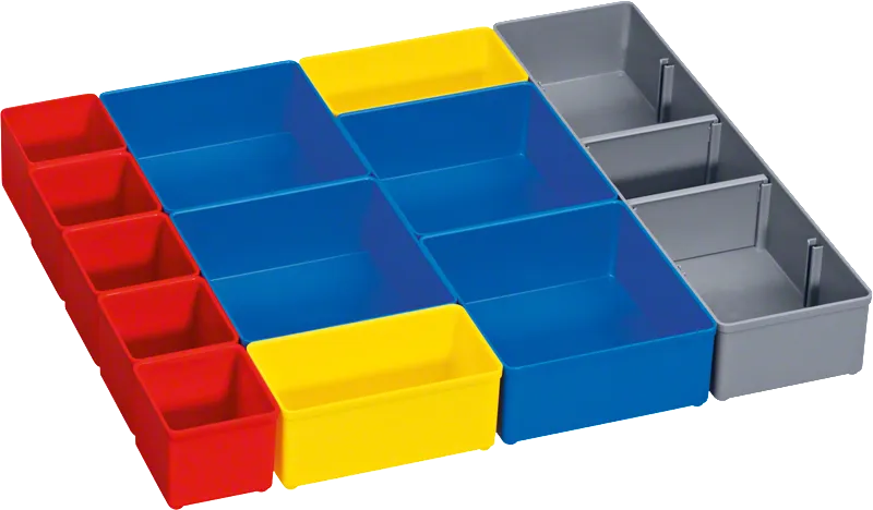 Set di contenitori portaoggetti Bosch i-BOXX 53 da 12 pezzi per la sistemazione di piccoli oggetti.