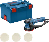 Levigatrice rotoorbitale Bosch GET 55-125 con valigetta e dischi abrasivi.