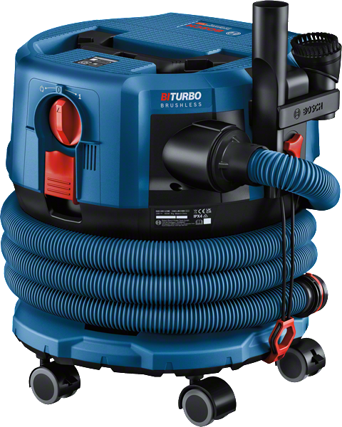Aspiratore a batteria Bosch GAS 18V-12 MC con tubo flessibile.