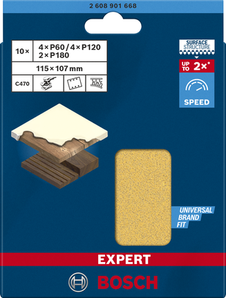 Set di carta vetrata Bosch EXPERT C470, 115x107 mm, grane assortite.