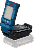 Lampada da lavoro a batteria Bosch GLI 18V-800 con pannello LED.
