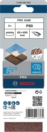 Confezione di nastri abrasivi Bosch PRO X440 60x400mm G80.
