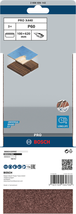 Cinghia abrasiva Bosch PRO X440 100 x 620 mm G60, confezione da 3.