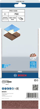 Cinghie abrasive Bosch PRO X440, grana 100x552 mm, confezione da 60 pezzi.