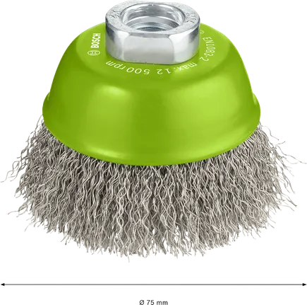Spazzola a tazza Bosch PRO in acciaio inox da 75 mm.