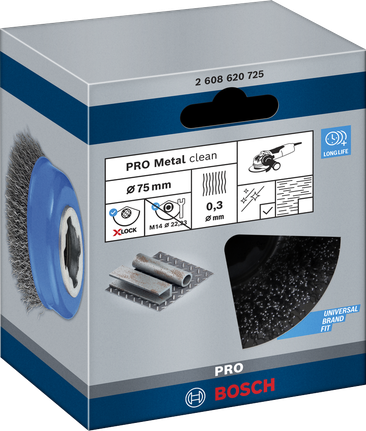 Spazzola a tazza Bosch PRO Metal Clean X-Lock da 75 mm per smerigliatrici angolari.