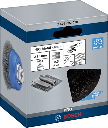 Spazzola a tazza Bosch PRO Metal Clean da 70 mm per smerigliatrici angolari.