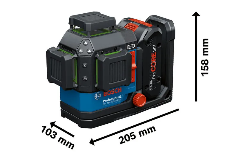 Strumento di livellamento laser Bosch GLL 18V-120-33 CG con portata di 120 m.