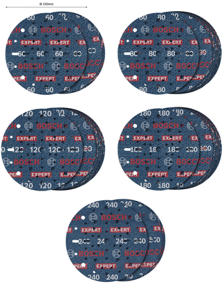 Set di dischi abrasivi in lamina Bosch EXPERT O780, 150 mm, grane miste.