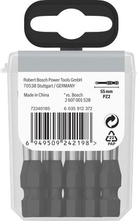 Punte a percussione Bosch PRO Pozidriv PZ2 da 55 mm, confezione da 15.