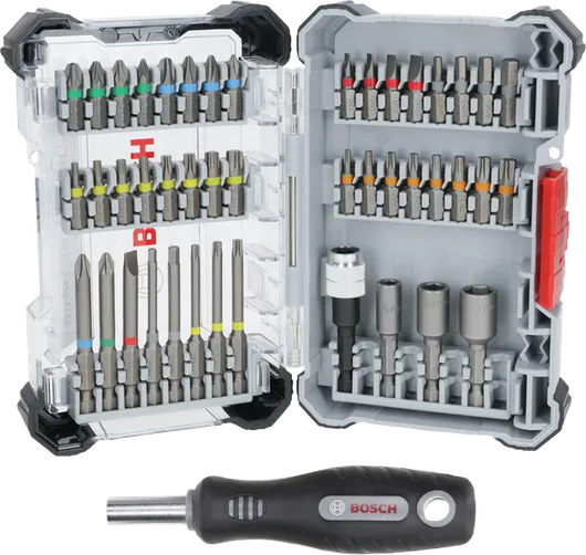 Set di punte per cacciavite Bosch extra dure, 44+1 pezzi con custodia.