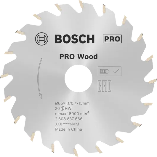 Lama per sega circolare a batteria Bosch PRO Wood da 85 mm.