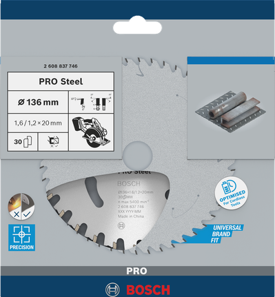 Lama per sega circolare Bosch PRO Steel da 136 mm per utensili a batteria.