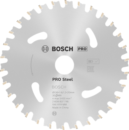Lama per sega circolare a batteria Bosch PRO Steel da 136 mm.