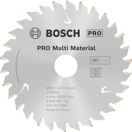Lama per sega circolare a batteria Bosch PRO Multi Material da 85 mm.