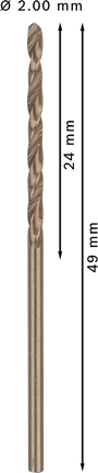 Punta elicoidale Bosch PRO HSS-Co da 2 mm per acciaio inossidabile.