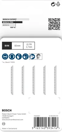 Lame per seghetto alternativo Bosch PRO Laminate clean T101BIF da 83 mm, confezione da 5 pezzi.