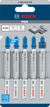 Lame per seghetto alternativo Bosch PRO Metal, spesse e sottili, modello T123XF, confezione da 5 pezzi.