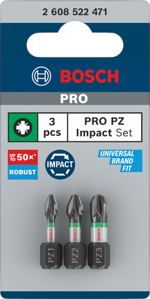 Set di punte a percussione Bosch PRO PZ, 3 pezzi.
