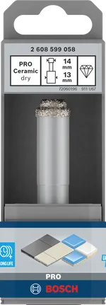 Punta da trapano a secco Bosch PRO Ceramic da 14 mm per piastrelle.