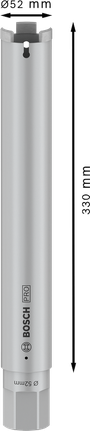 Fresa a secco Bosch PRO Core Cutter 52x330 mm con filettatura UNC da 1 1/4 di pollice.