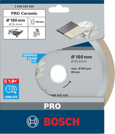 Disco diamantato Bosch PRO Ceramic 180×25,4 mm.