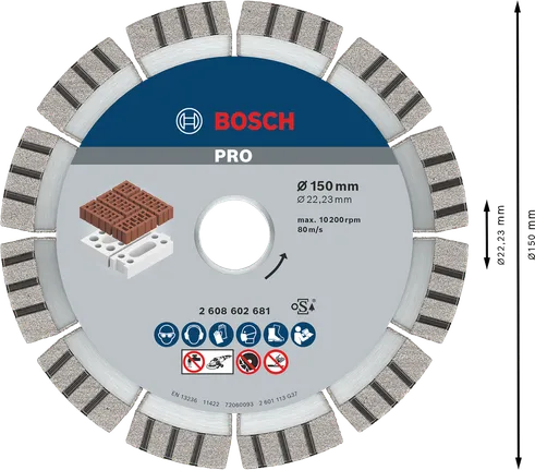 Disco abrasivo diamantato Bosch PRO da 150 mm per il taglio di muratura.