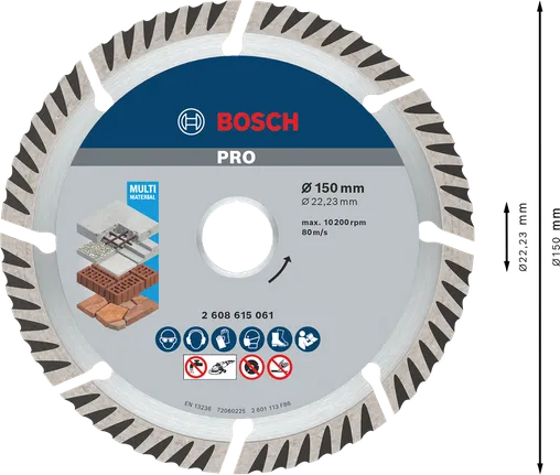 Disco diamantato multimateriale Bosch PRO 150 mm.