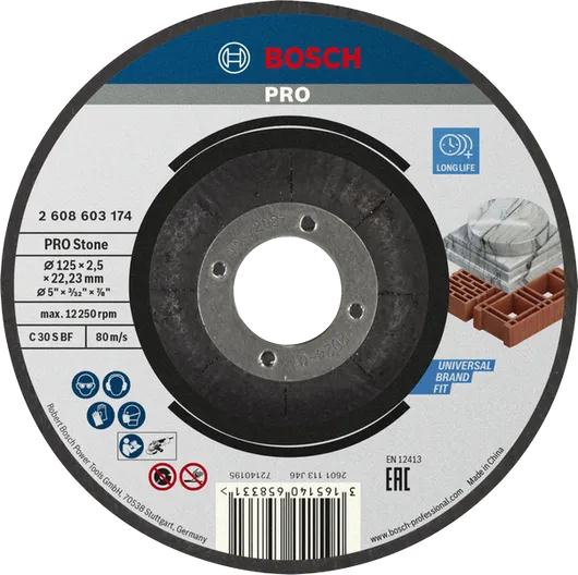 Disco da taglio per pietra Bosch PRO da 125 mm per muratura.