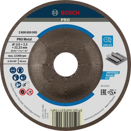 Disco da taglio Bosch PRO con legante metallico, 115x2,5x22,23 mm.