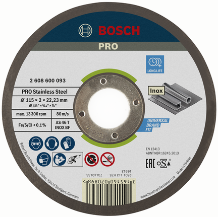 Disco da taglio per acciaio inox Bosch PRO da 115 mm per Inox.