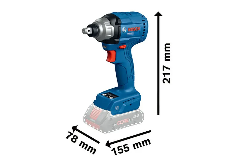 Avvitatore a impulsi Bosch IDS 18V-200 T, dimensioni indicate.